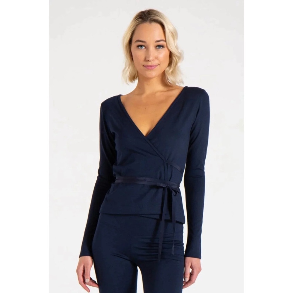 New Chloe Colette The Sydney Wrap Cardigan Top in Blue Size Large